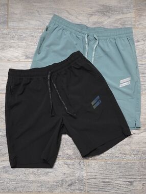 Hurley Men's Exist Slash Logo Athletic Shorts, Black & Teal, Set Of Two, Size Md
